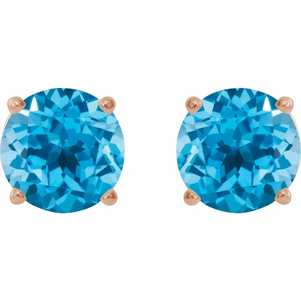 Natural Swiss Blue Topaz Four-Prong Stud Earrings in 14k rose gold