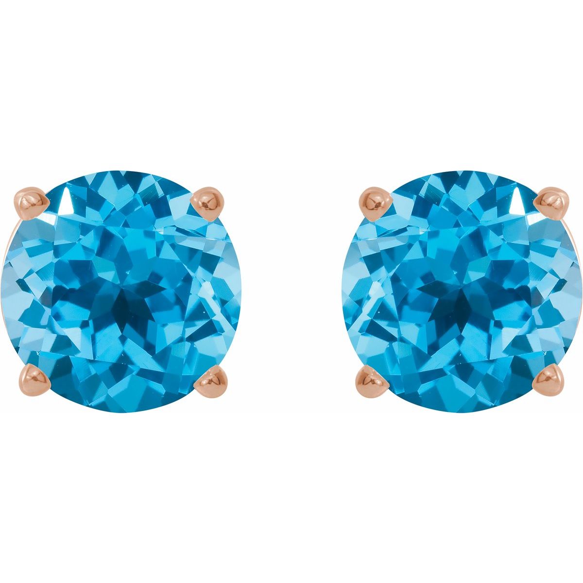 Natural Swiss Blue Topaz Four-Prong Stud Earrings in 14k rose gold