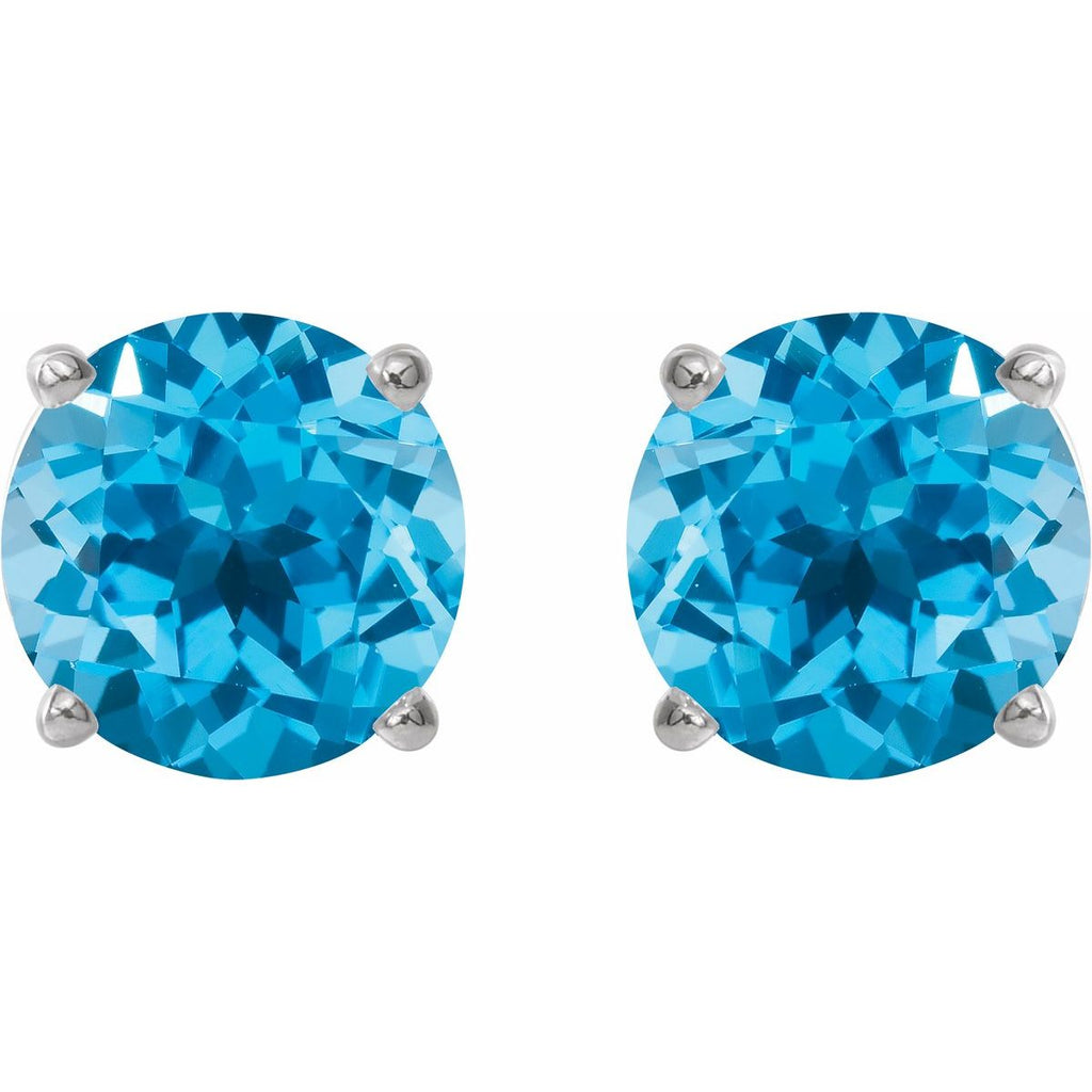 Natural Swiss Blue Topaz Four-Prong Stud Earrings