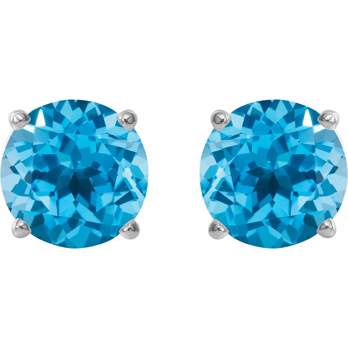 Natural Swiss Blue Topaz Four-Prong Stud Earrings