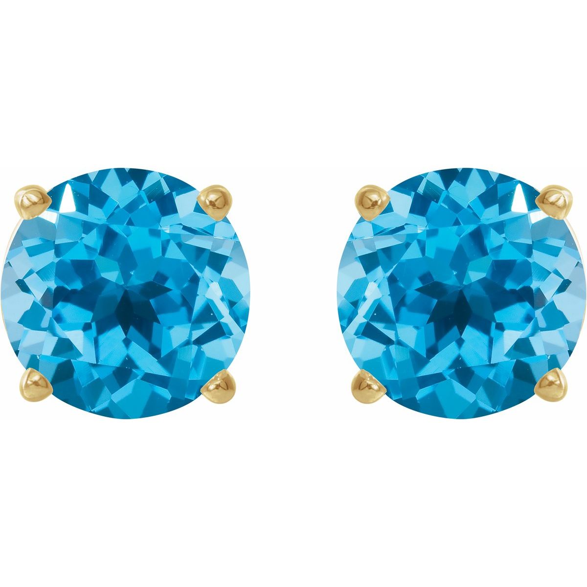 Natural Swiss Blue Topaz Four-Prong Stud Earrings in 14k yellow gold