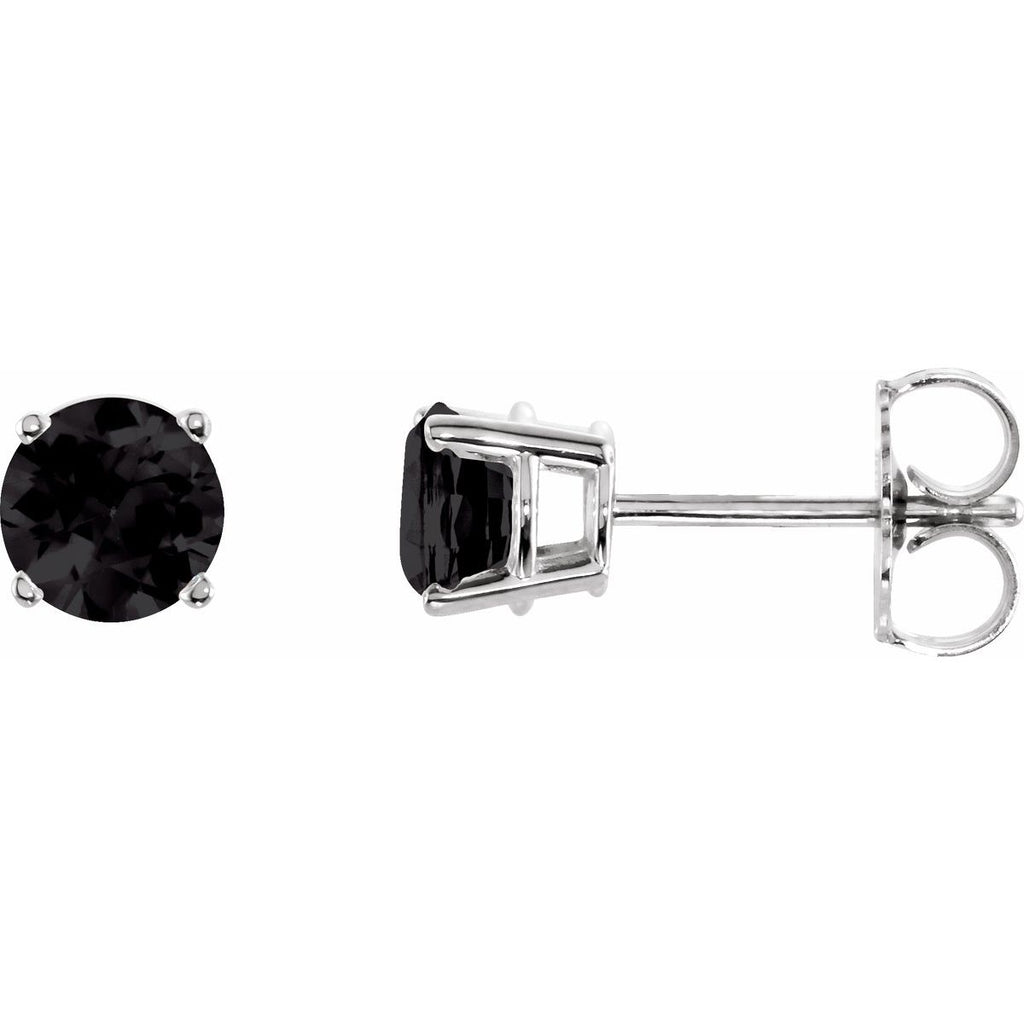 Natural Black Onyx Four-Prong Stud Earrings in 14k white gold