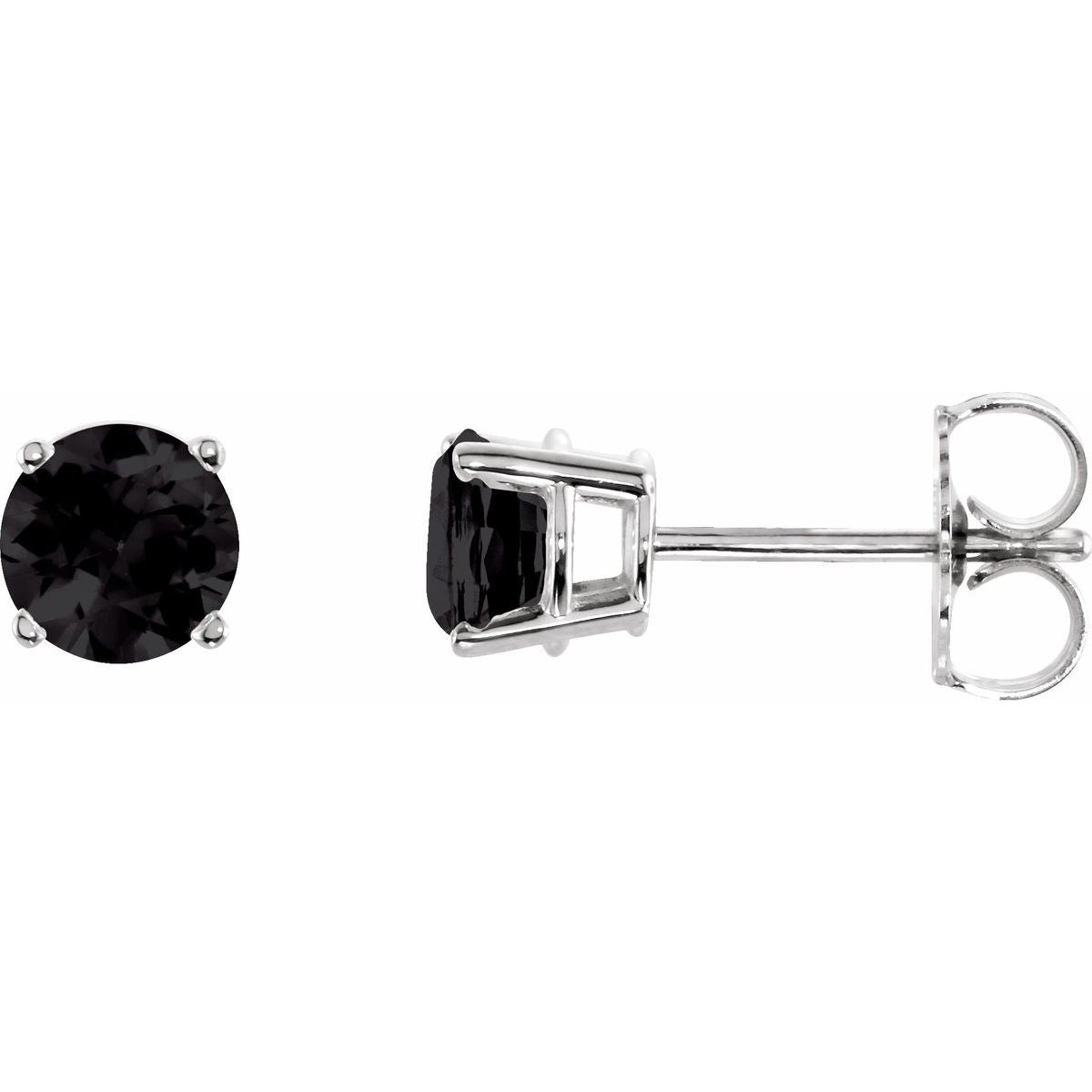 Natural Black Onyx Four-Prong Stud Earrings in 14k white gold
