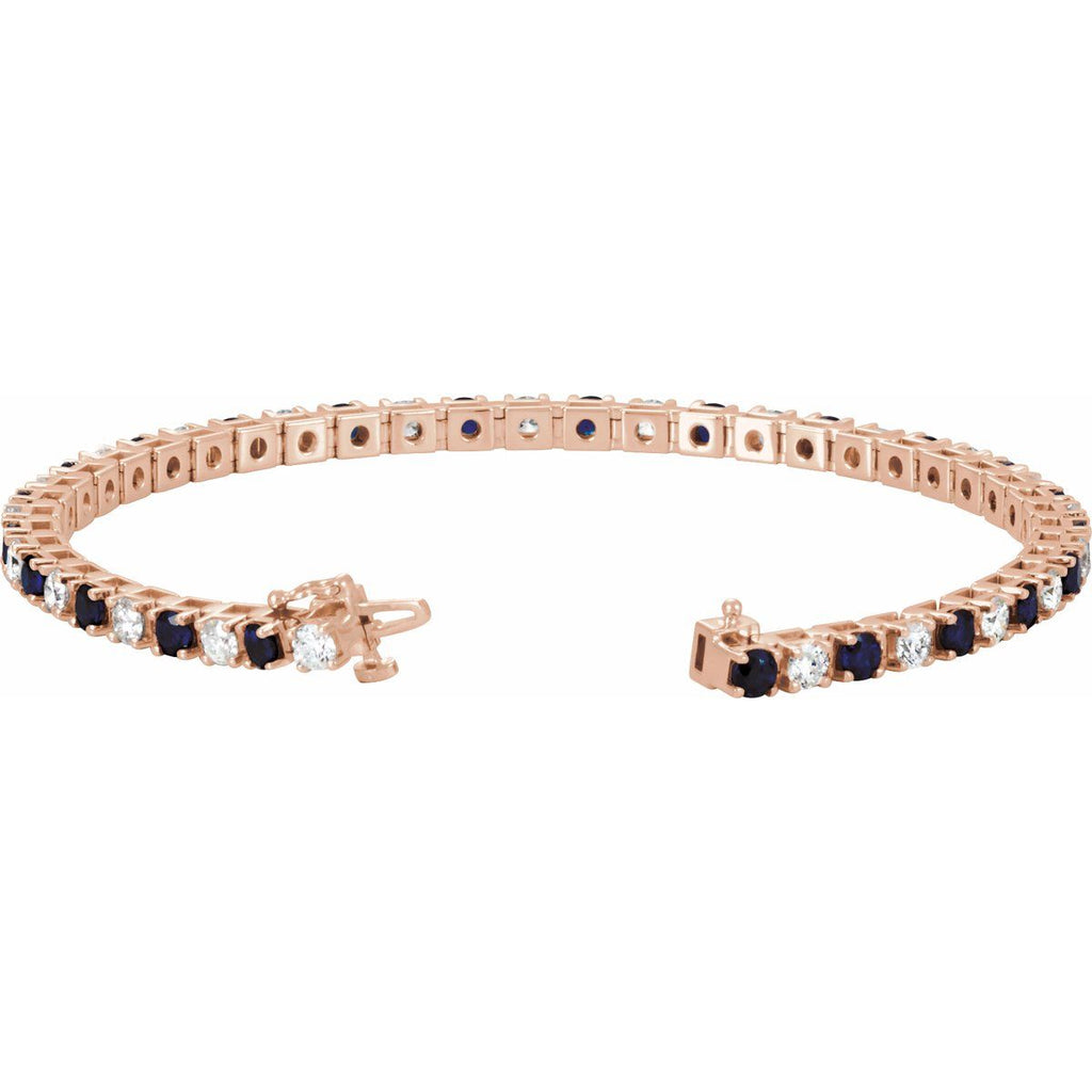 Lab-Grown Blue Sapphire & 2 3/8 CTW Lab-Grown Diamond Line Bracelet in 14k rose gold