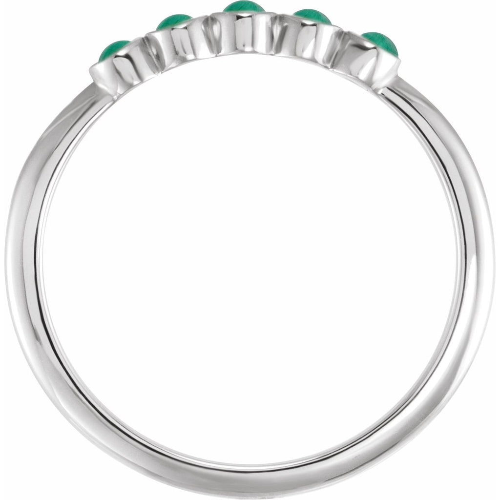 Cabochon Natural Emerald Stackable Ring in 14k white gold