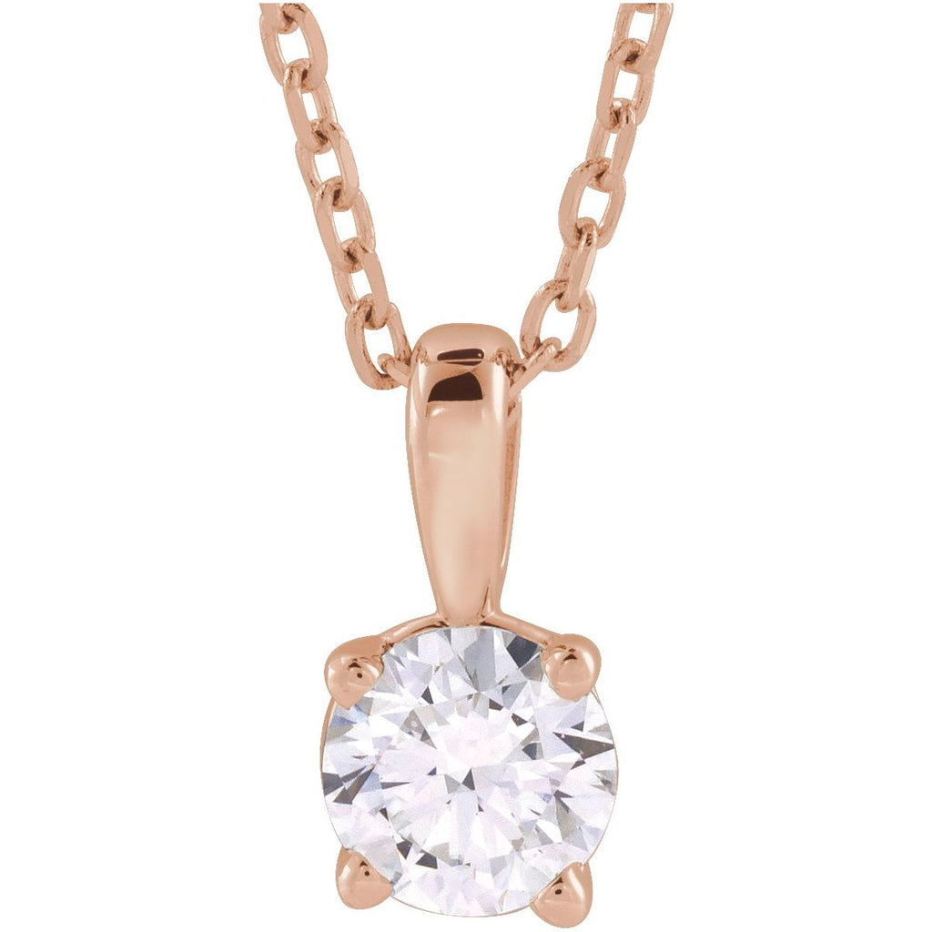 Natural Diamond Solitaire 18" Necklace in 14k rose gold