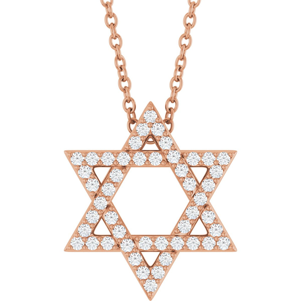 1/5 CTW Natural Diamond Star Of David Necklace in 14k rose gold