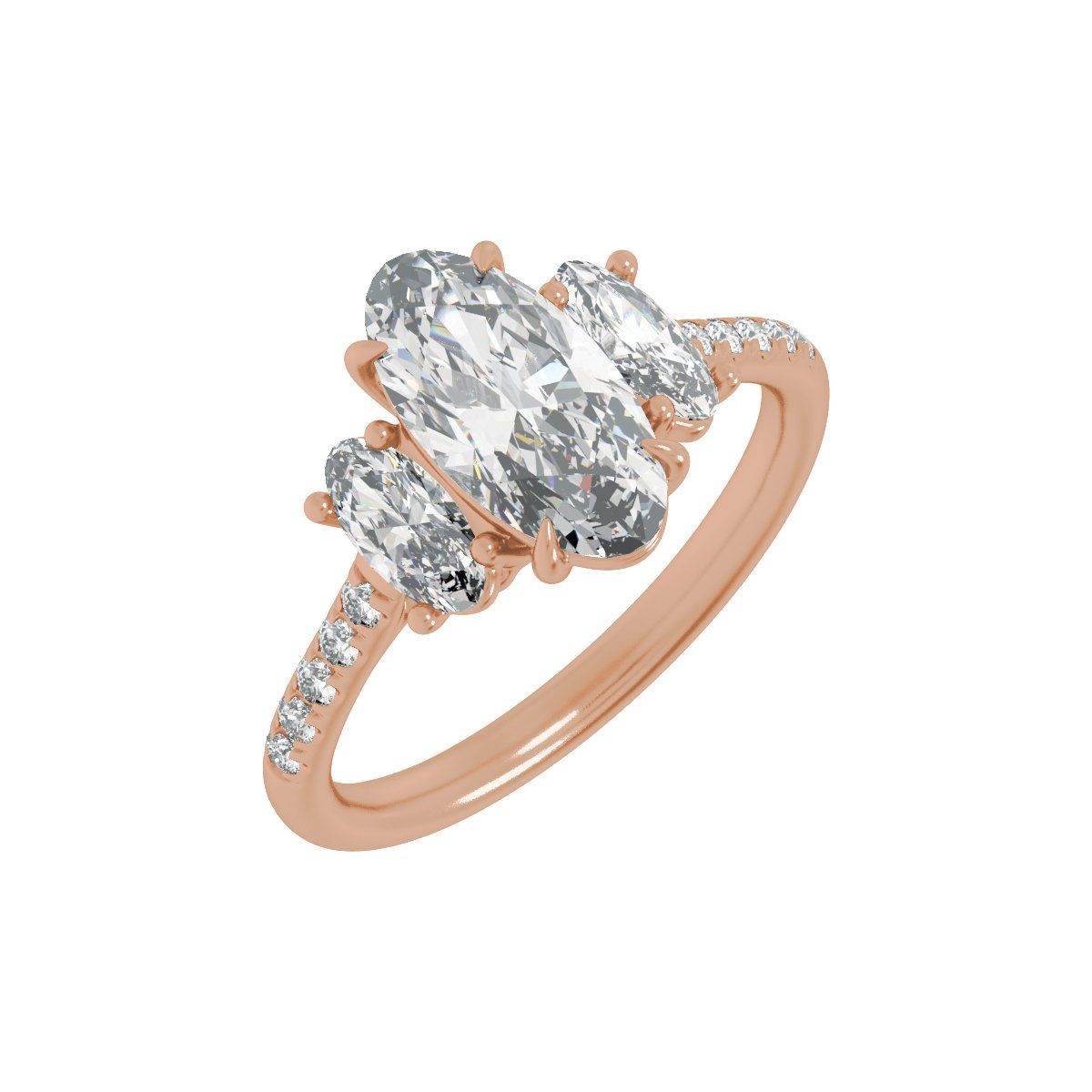 2 3/4 CTW Lab-Grown Diamond Three-Stone Engagement Ring in 14k rose gold