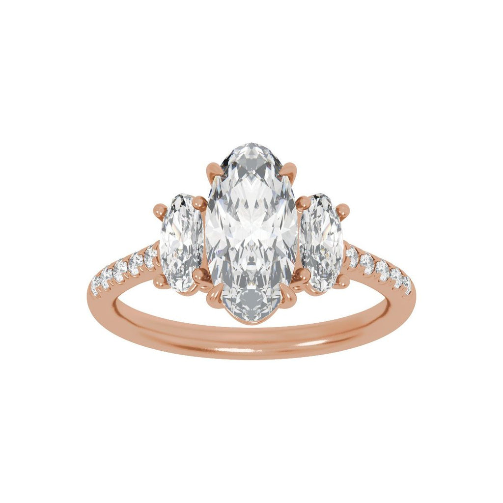 2 3/4 CTW Lab-Grown Diamond Three-Stone Engagement Ring in 14k rose gold