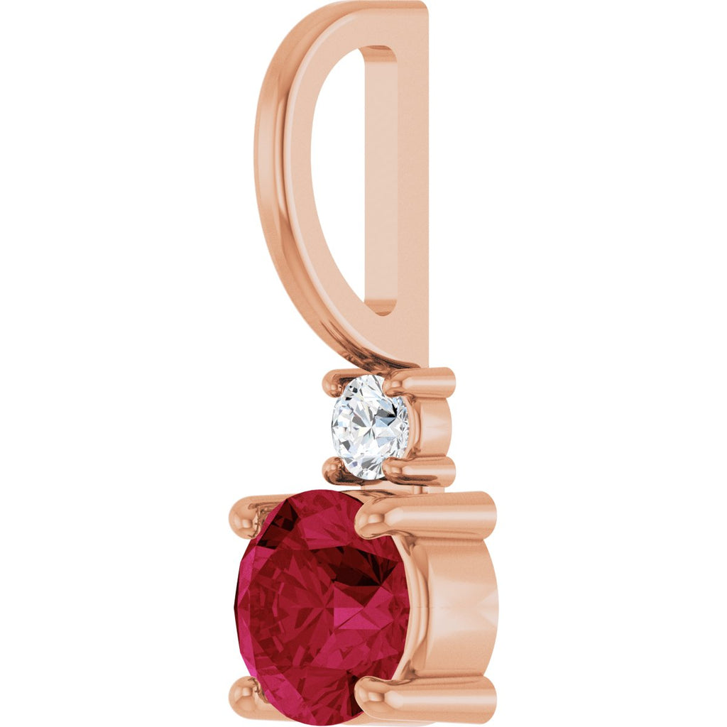 Natural Ruby & .03 CT Natural Diamond Charm/Pendant in 14k rose gold