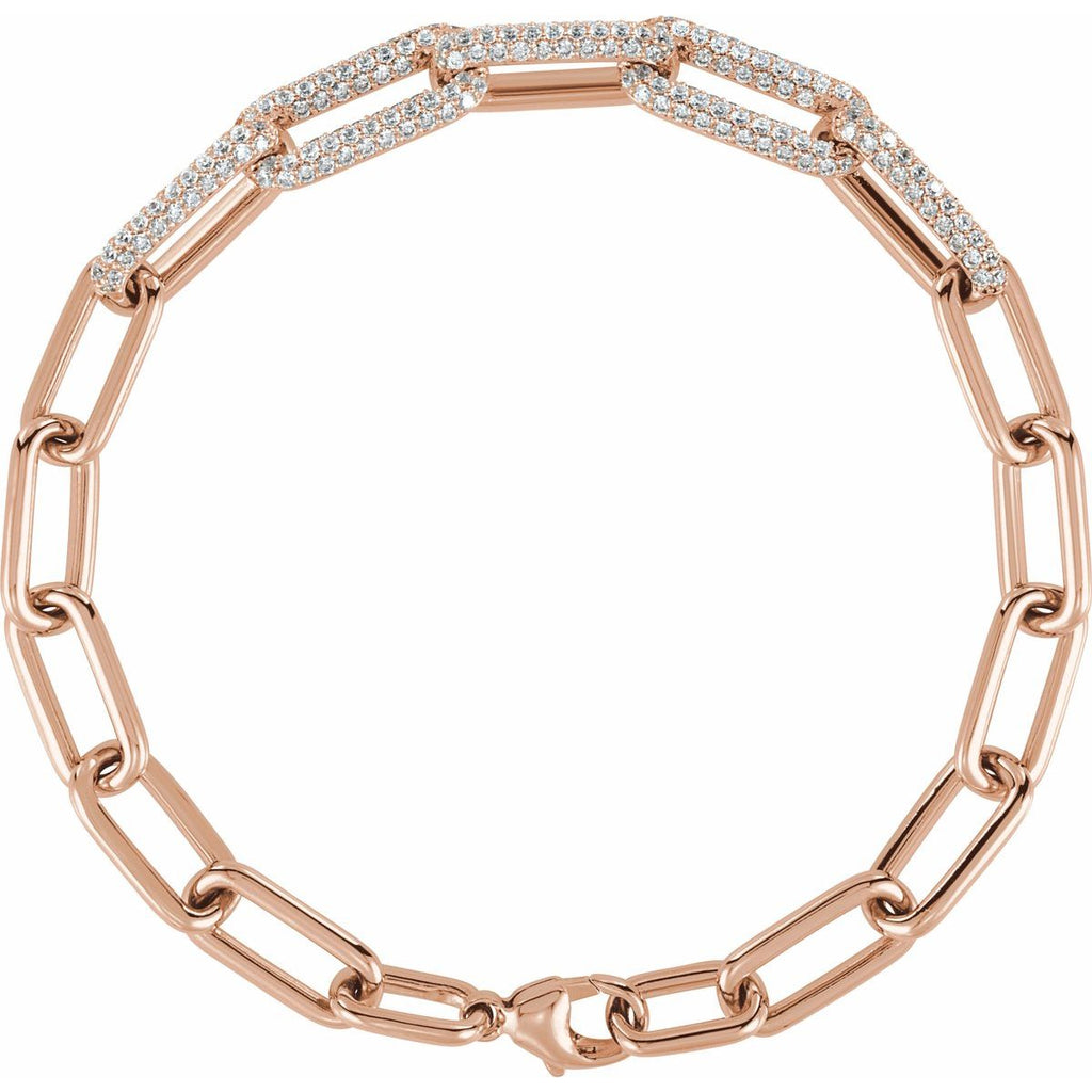 1 1/2 CTW Lab-Grown Diamond Paperclip-Style Bracelet in 14k rose gold