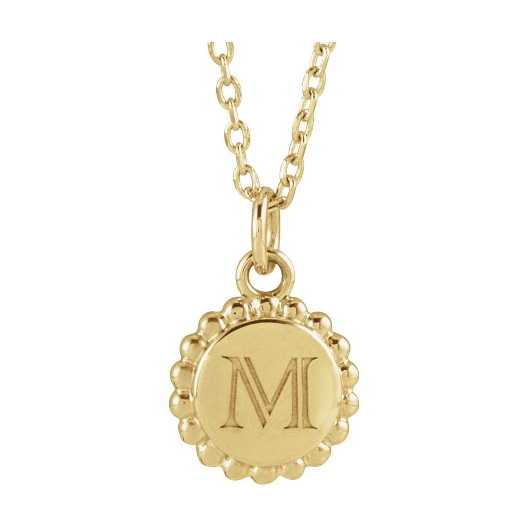 Engravable Beaded Disc Necklace in 14k yellow gold