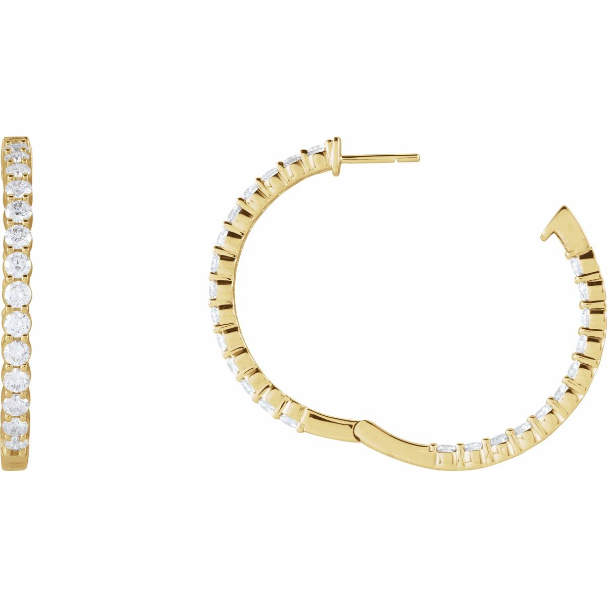 4 CTW Lab-Grown Diamond Inside-Outside Hinged 36 mm Hoop Earrings in 14k yellow gold