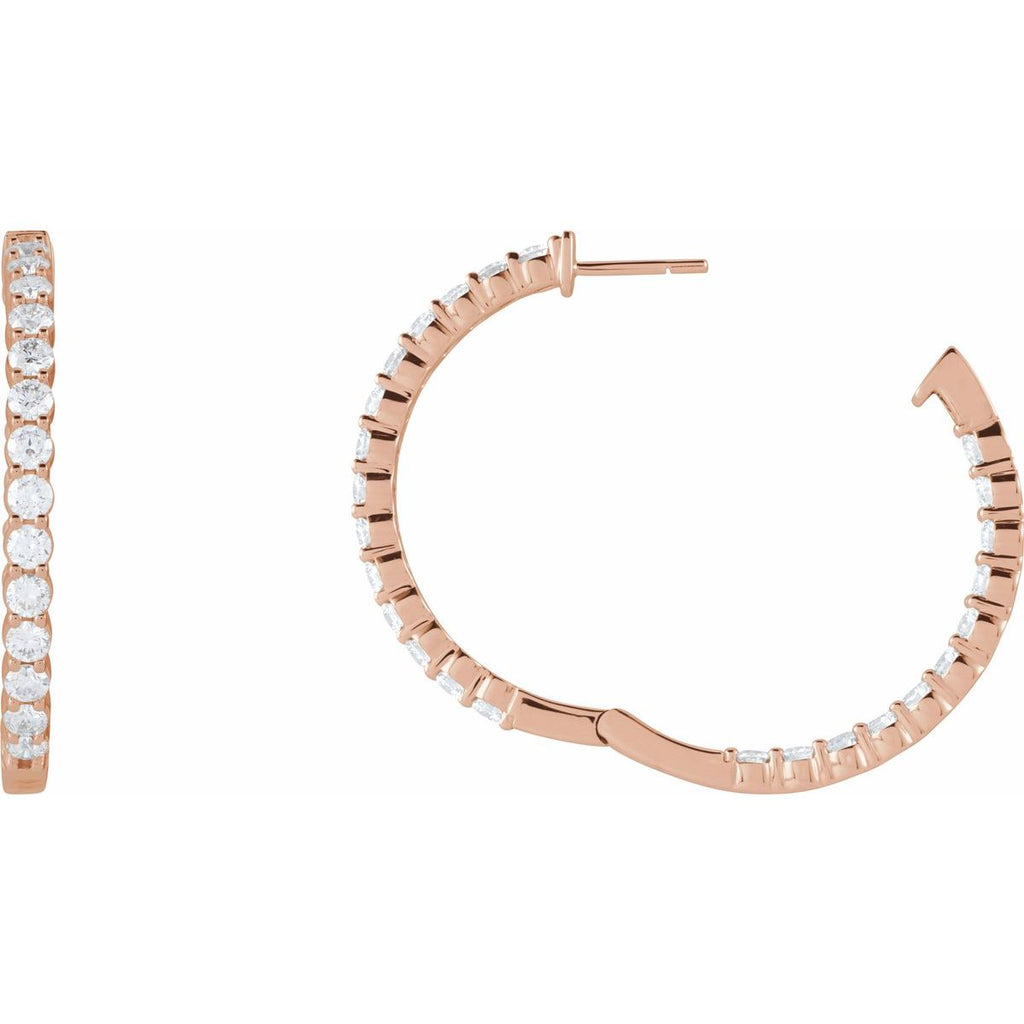 4 CTW Lab-Grown Diamond Inside-Outside Hinged 36 mm Hoop Earrings in 14k rose gold