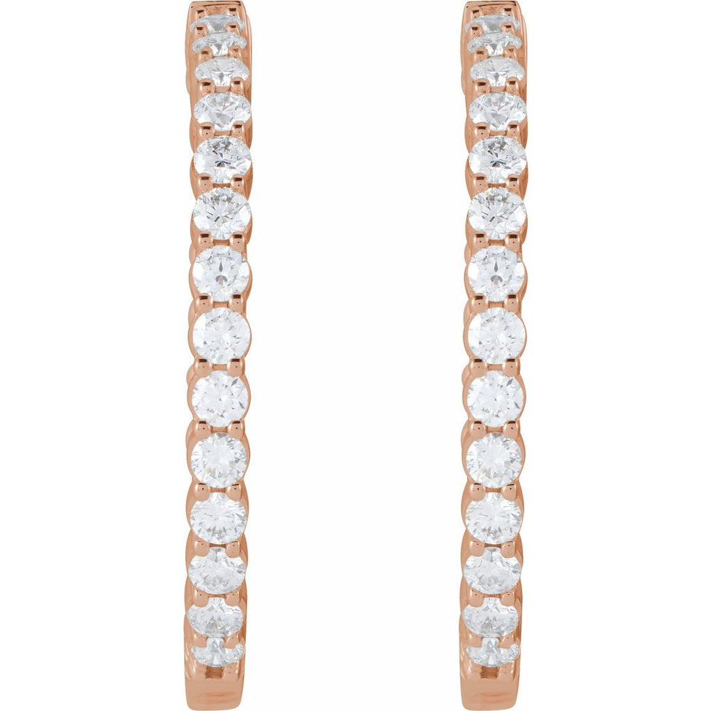 4 CTW Lab-Grown Diamond Inside-Outside Hinged 36 mm Hoop Earrings in 14k rose gold