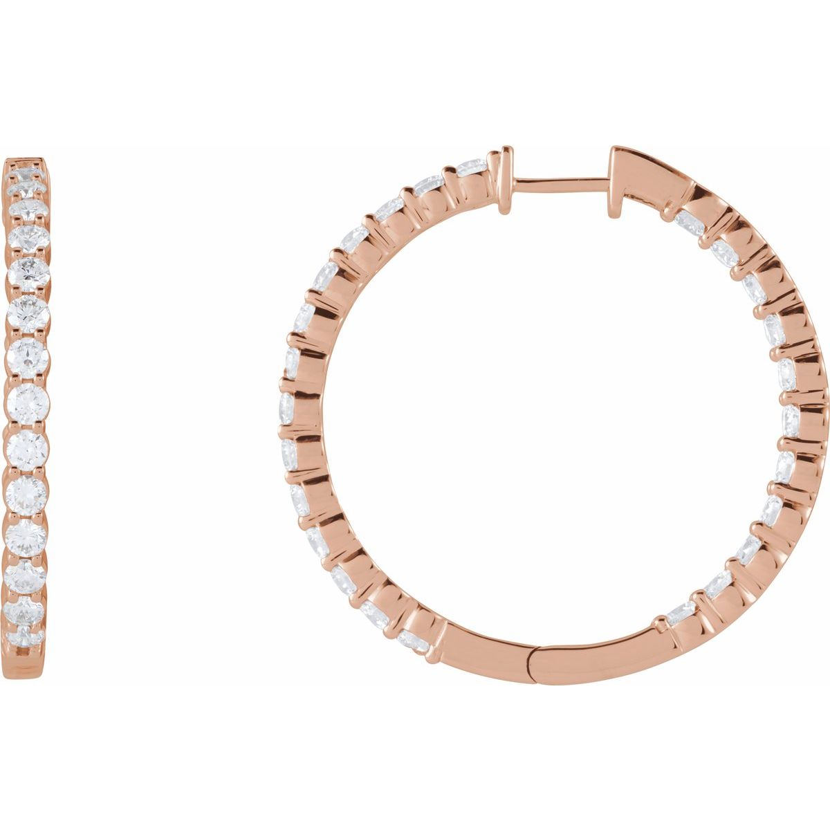 4 CTW Lab-Grown Diamond Inside-Outside Hinged 36 mm Hoop Earrings in 14k rose gold