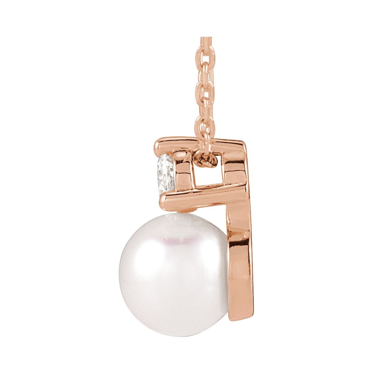 Cultured White Freshwater Pearl & 1/10 CTW Lab-Grown Diamond Necklace in 14k rose gold