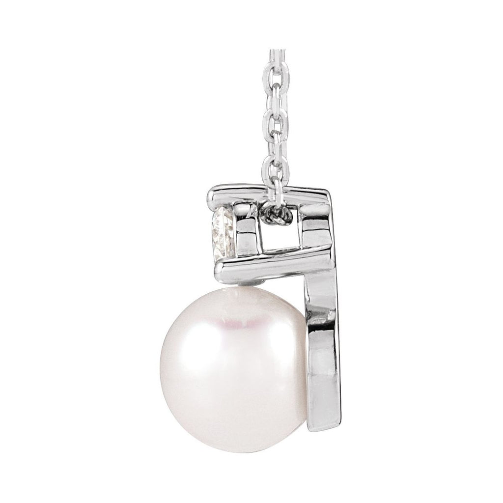 Cultured White Freshwater Pearl & 1/10 CTW Lab-Grown Diamond Necklace