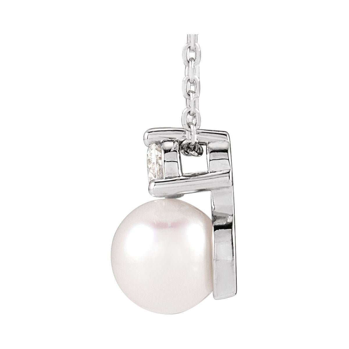 Cultured White Freshwater Pearl & 1/10 CTW Lab-Grown Diamond Necklace