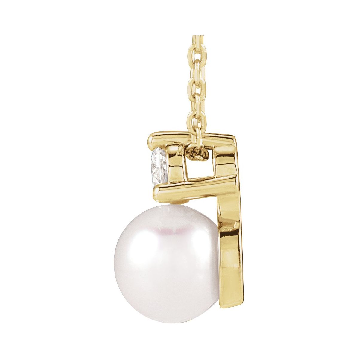 Cultured White Freshwater Pearl & 1/10 CTW Lab-Grown Diamond Necklace in 14k yellow gold