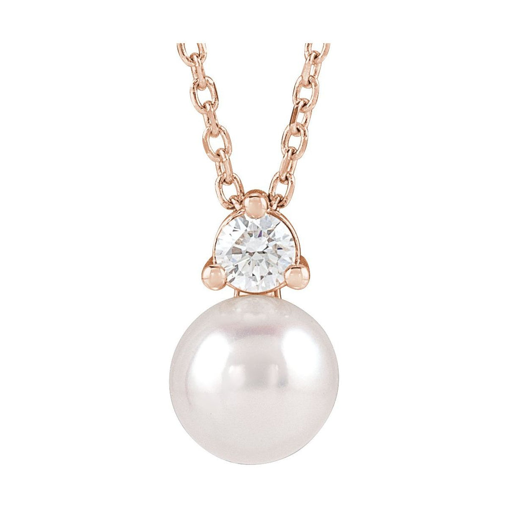 Cultured White Freshwater Pearl & 1/10 CTW Lab-Grown Diamond Necklace in 14k rose gold