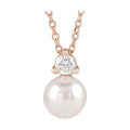 Cultured White Freshwater Pearl & 1/10 CTW Lab-Grown Diamond Necklace in 14k rose gold
