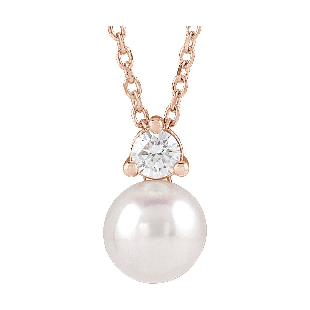 Cultured White Freshwater Pearl & 1/10 CTW Lab-Grown Diamond Necklace in 14k rose gold