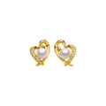 Cultured White Akoya Pearl & 1/6 CTW Natual Diamond Heart Earrings in 14k yellow gold