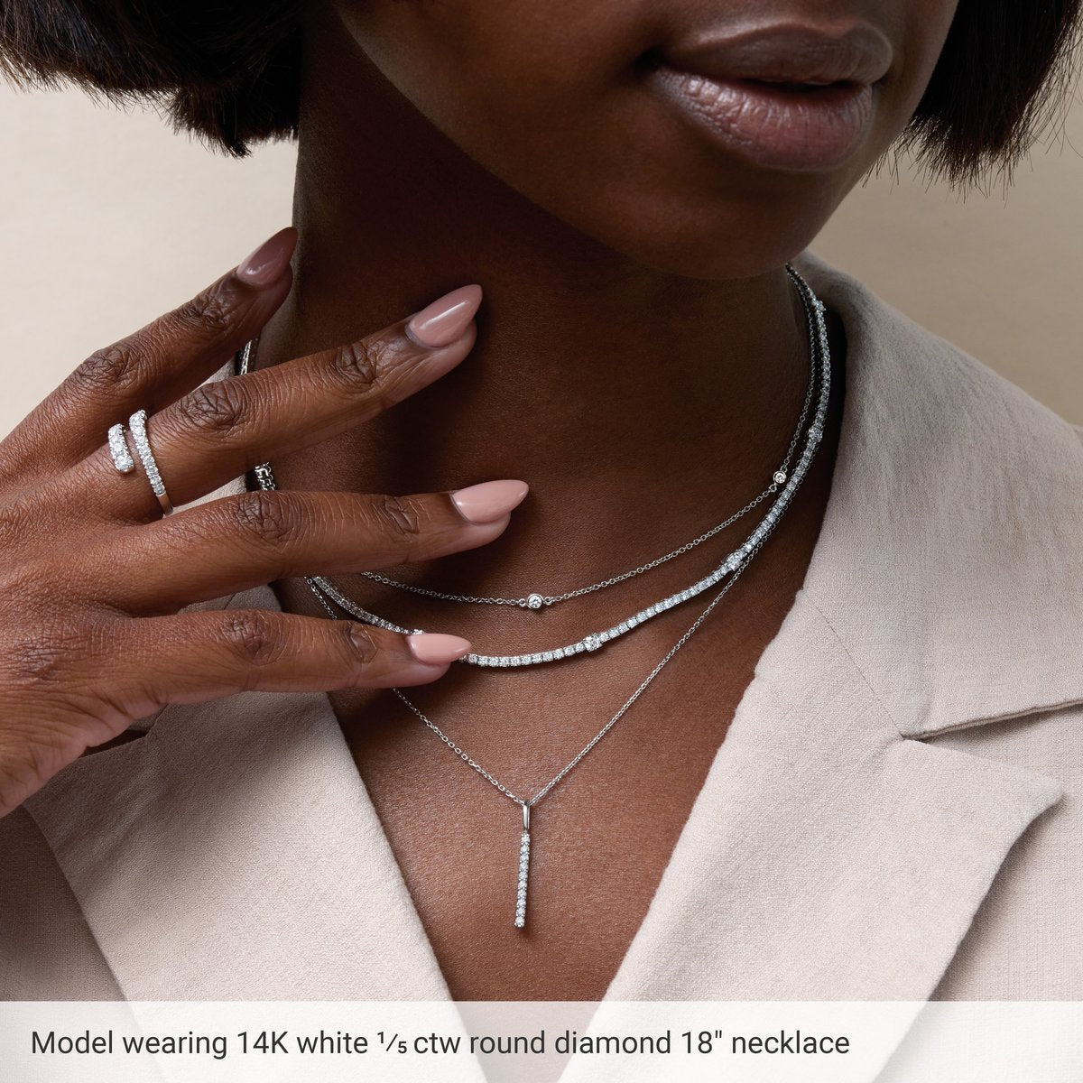1 CTW Lab-Grown Diamond 5-Station Necklace in 14k rose gold