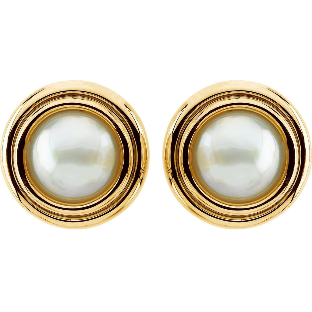 Cultured White Mabé Pearl Earrings in 14k yellow gold