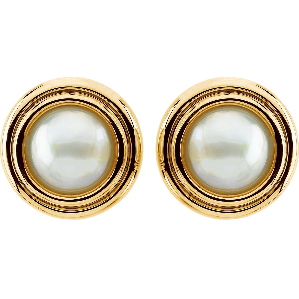 Cultured White Mabé Pearl Earrings in 14k yellow gold