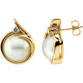 Cultured White Mabé Pearl & 1/8 CTW Natural Diamond Earrings in 14k yellow gold