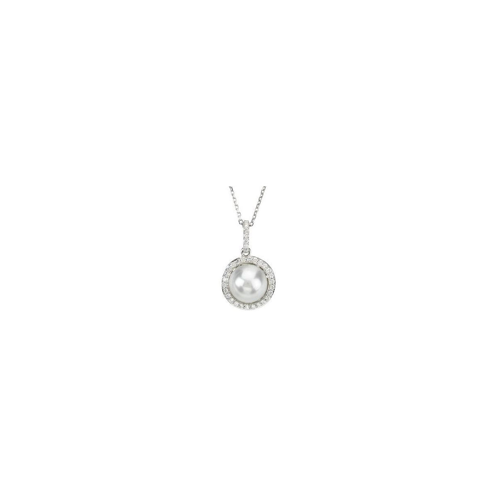 Cultured White Freshwater Pearl & 1/3 CTW Natural Diamond Pendant in 14k white gold