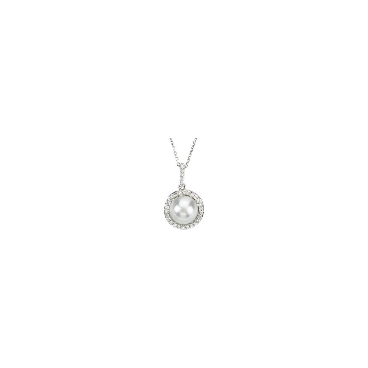 Cultured White Freshwater Pearl & 1/3 CTW Natural Diamond Pendant in 14k white gold