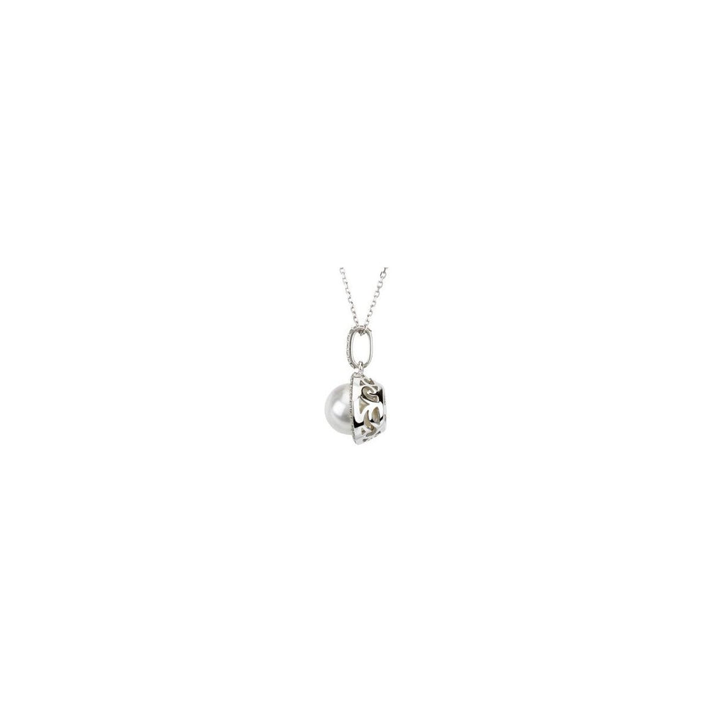 Cultured White Freshwater Pearl & 1/3 CTW Natural Diamond Necklace in 14k white gold