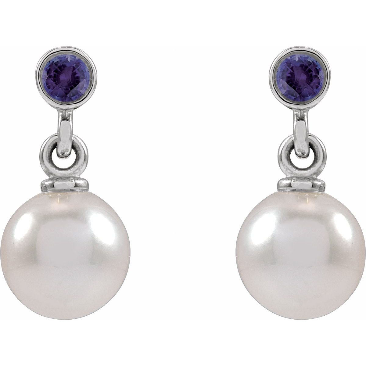 Cultured White Akoya Pearl & Lab-Grown Purple Sapphire Earrings