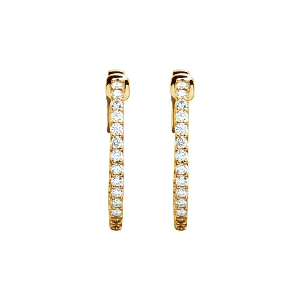 1/2 CTW Natural Diamond Inside-Outside 19 mm Hinged Hoop Earrings in 14k yellow gold