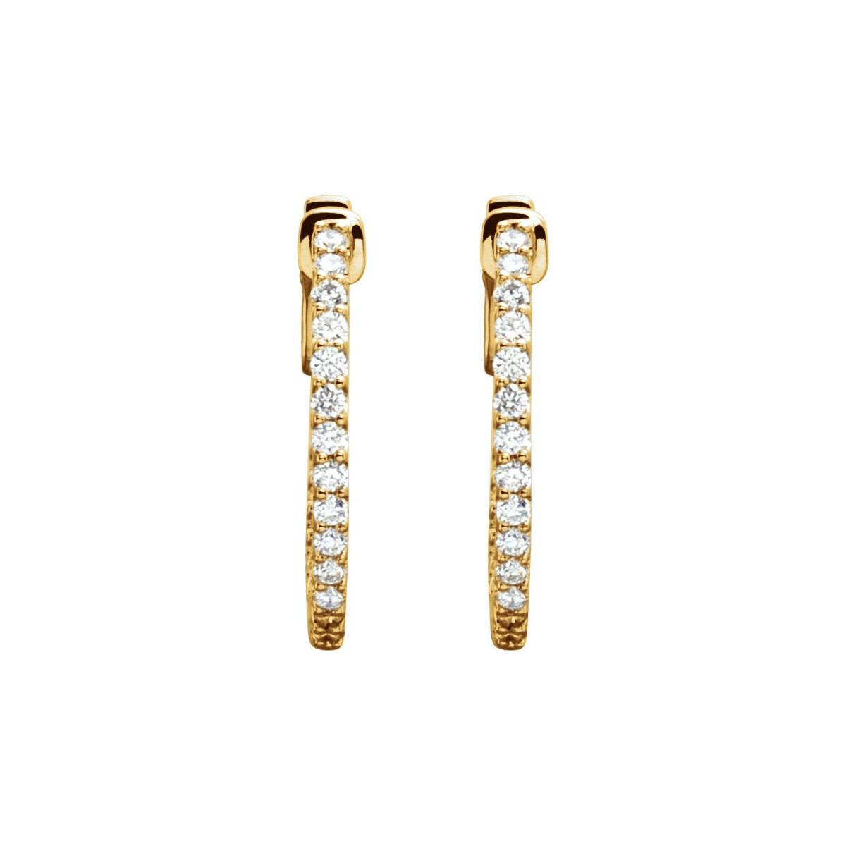 1/2 CTW Natural Diamond Inside-Outside 19 mm Hinged Hoop Earrings in 14k yellow gold