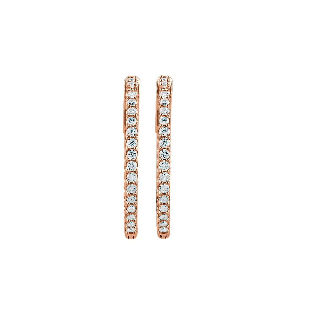 1 CTW Natural Diamond Inside-Outside 26.5 mm Hinged Hoop Earrings in 14k rose gold