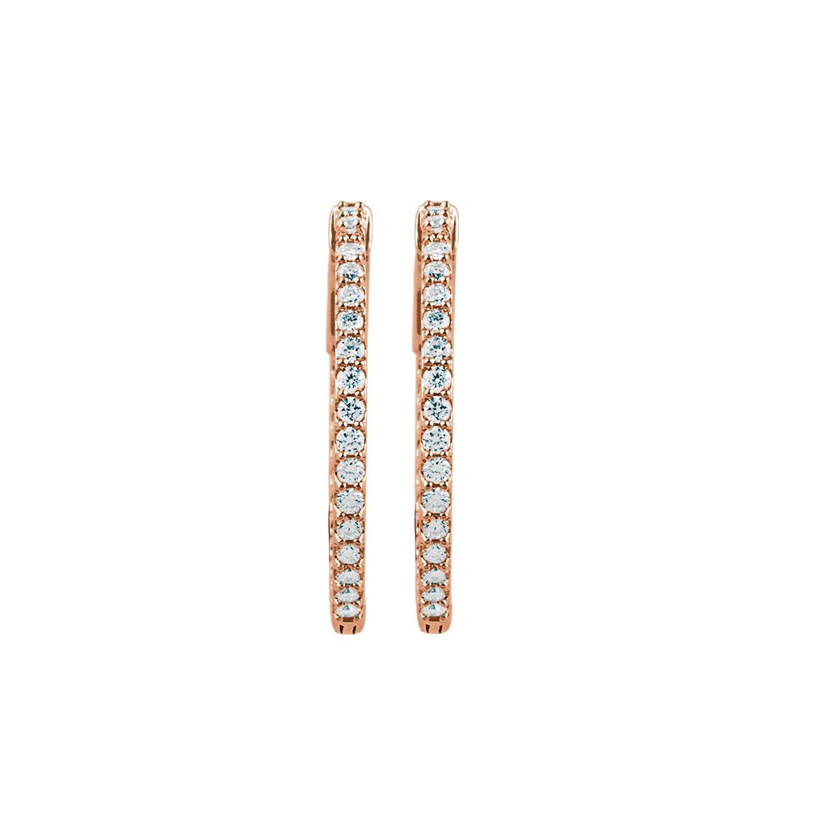 1 CTW Natural Diamond Inside-Outside 26.5 mm Hinged Hoop Earrings in 14k rose gold