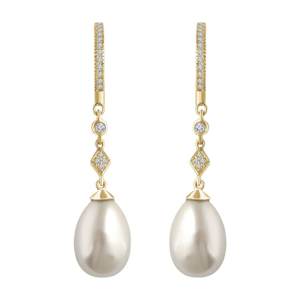 Cultured White Freshwater Pearl & 1/6 CTW Natural Diamond Earrings in 14k yellow gold