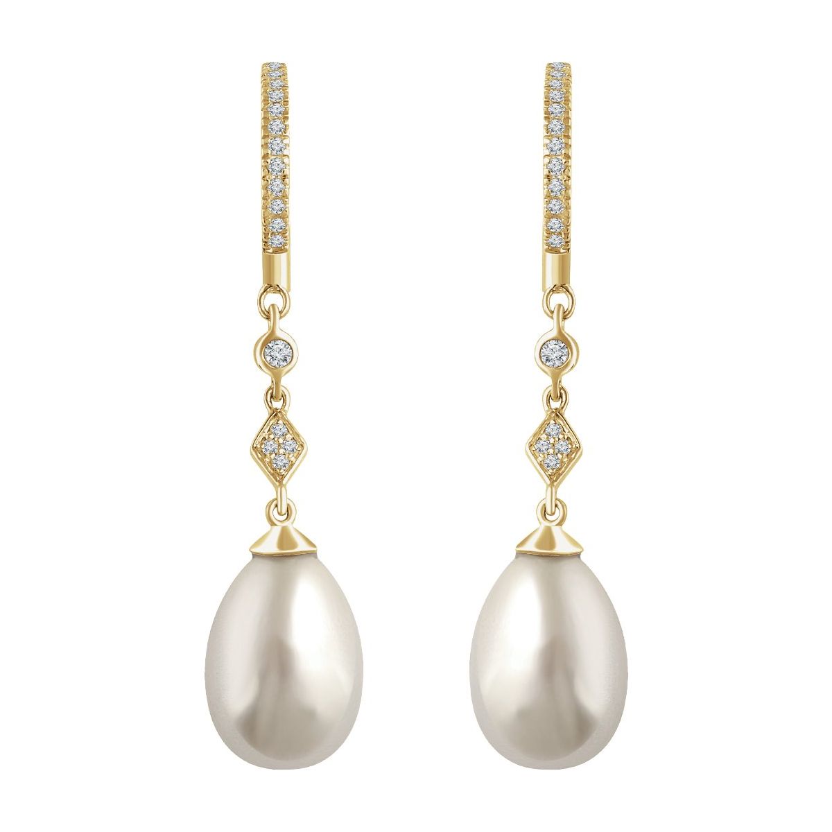 Cultured White Freshwater Pearl & 1/6 CTW Natural Diamond Earrings in 14k yellow gold