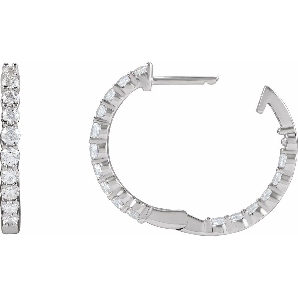 1 CTW Lab-Grown Diamond Inside-Outside Hinged 19.3 mm Hoop Earrings in 14k white gold