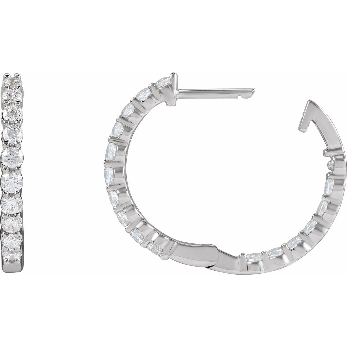 1 CTW Lab-Grown Diamond Inside-Outside Hinged 19.3 mm Hoop Earrings in 14k white gold