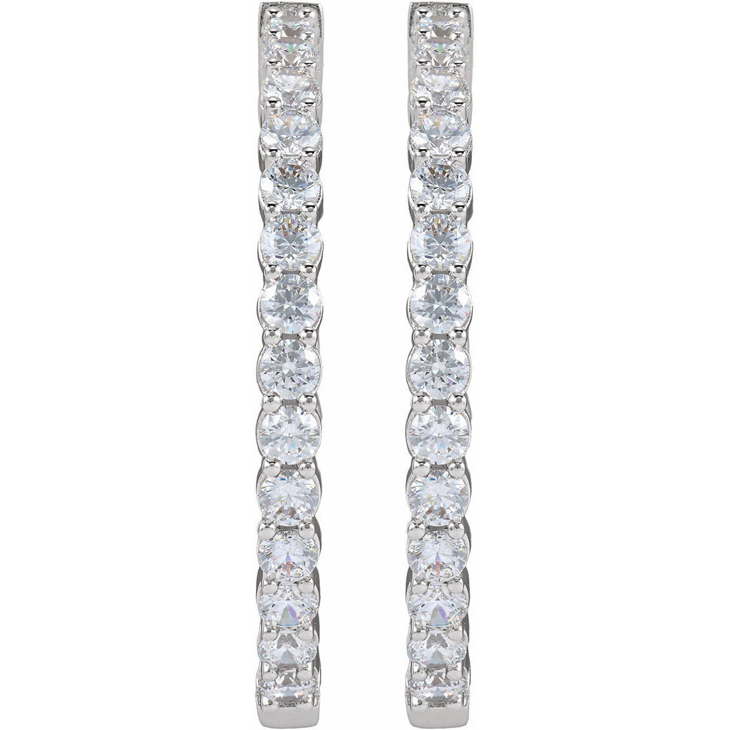 4 CTW Lab-Grown Diamond Inside-Outside Hinged 36 mm Hoop Earrings in 14k white gold