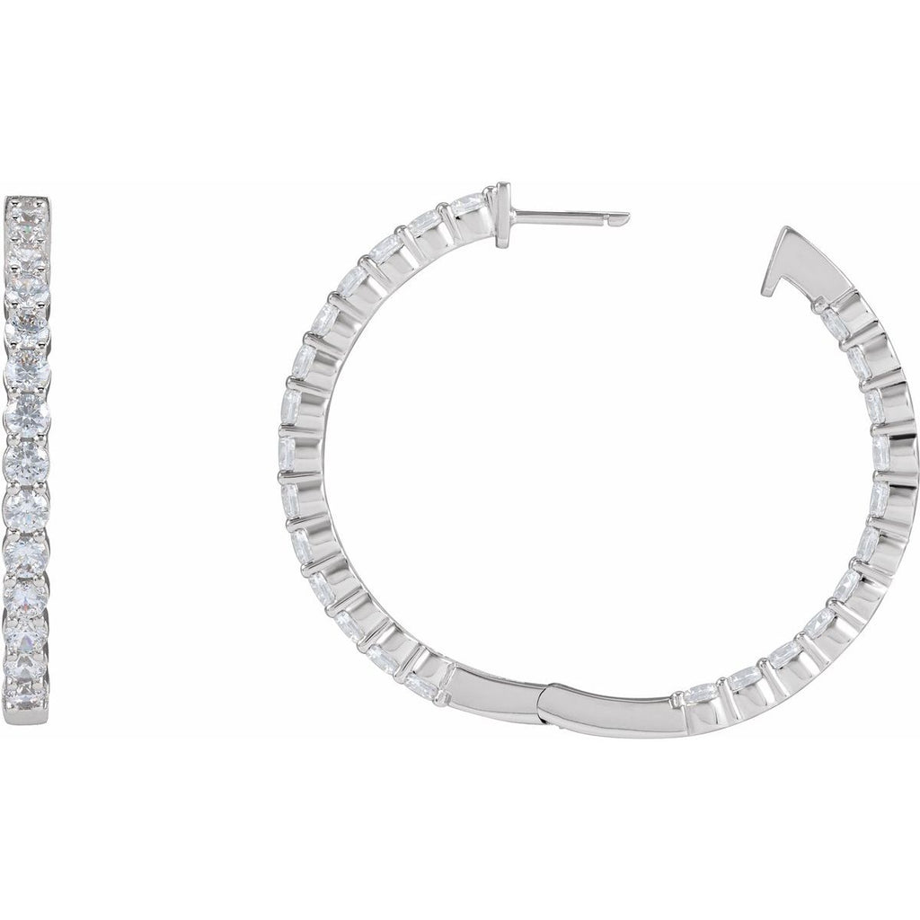 4 CTW Lab-Grown Diamond Inside-Outside Hinged 36 mm Hoop Earrings in 14k white gold