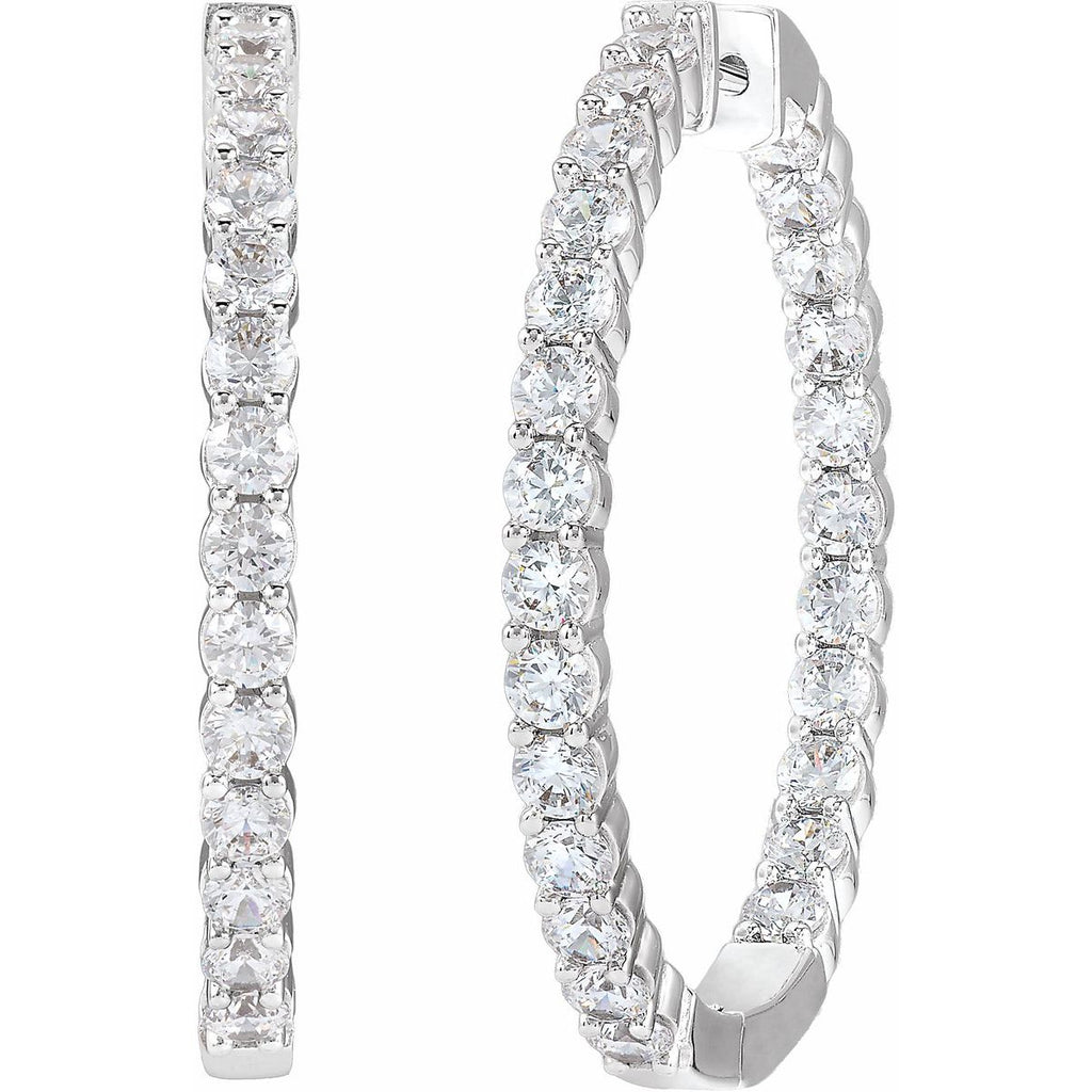 4 CTW Lab-Grown Diamond Inside-Outside Hinged 36 mm Hoop Earrings in 14k white gold