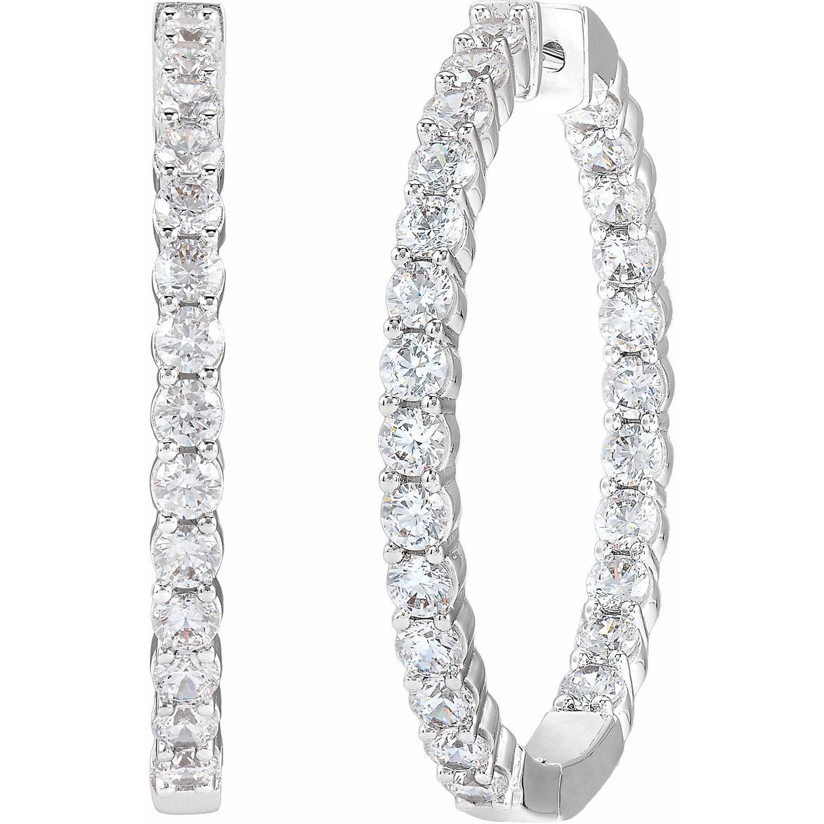 4 CTW Lab-Grown Diamond Inside-Outside Hinged 36 mm Hoop Earrings in 14k white gold