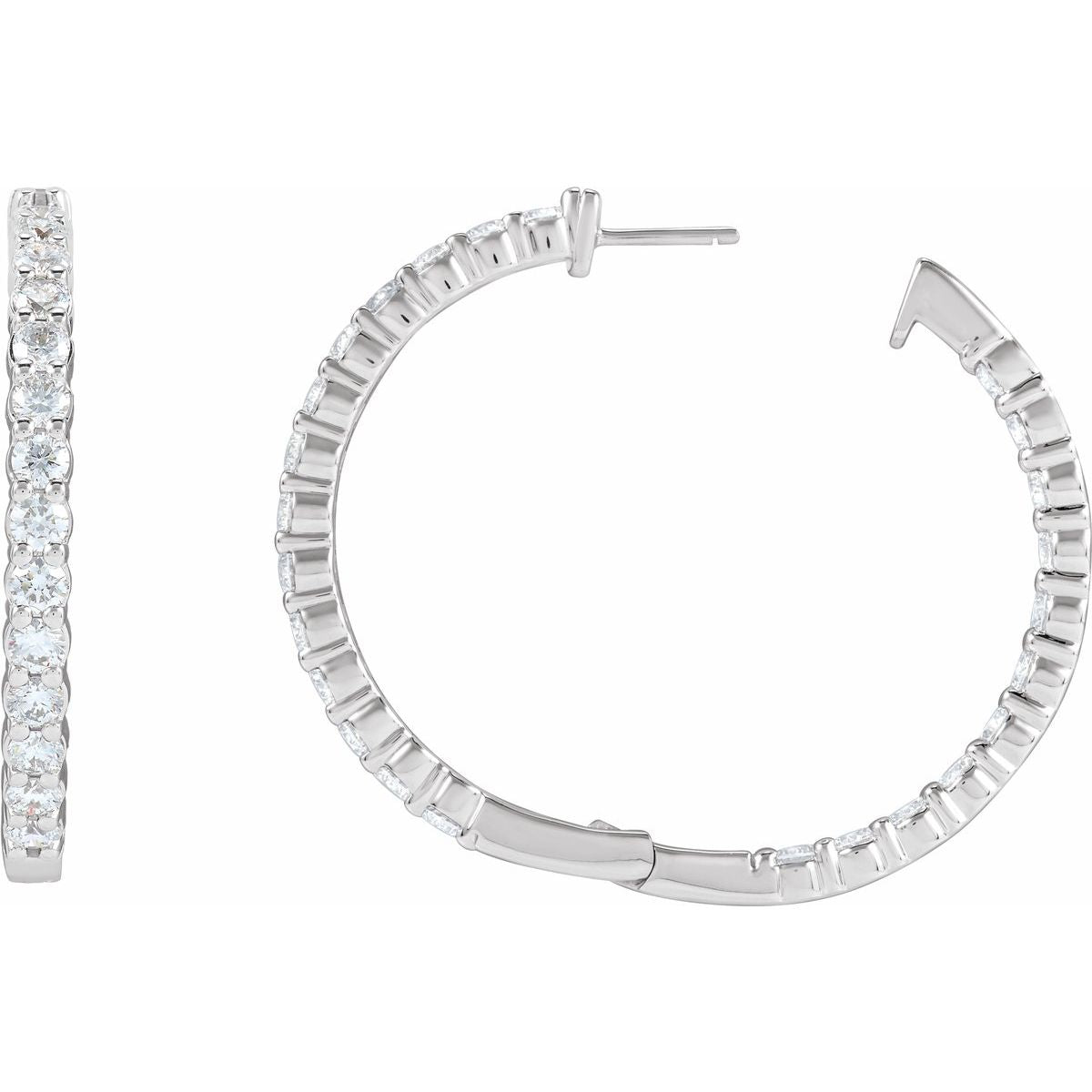 5 CTW Lab-Grown Diamond Inside-Outside Hinged 37.8 mm Hoop Earrings in 14k white gold