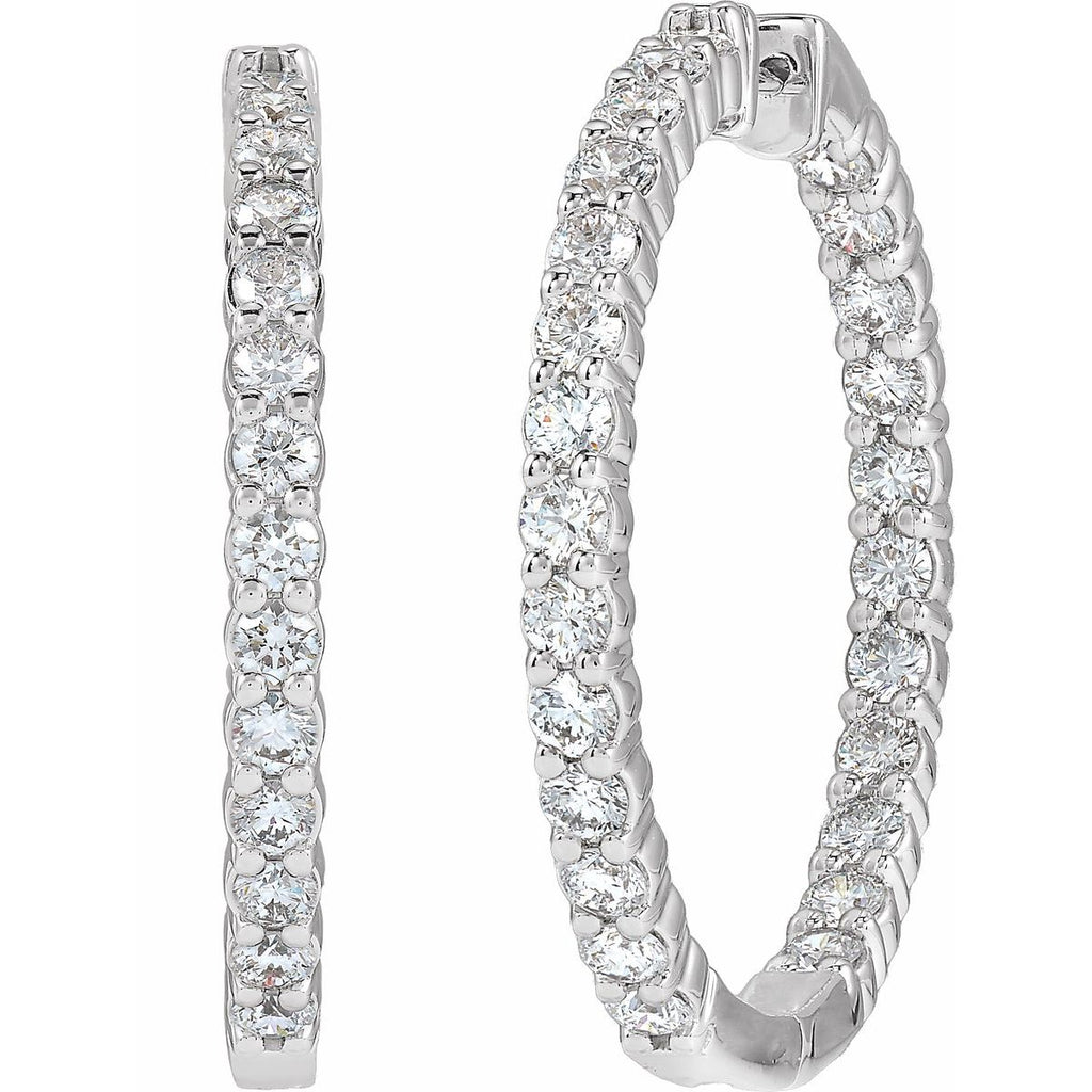5 CTW Lab-Grown Diamond Inside-Outside Hinged 37.8 mm Hoop Earrings in 14k white gold